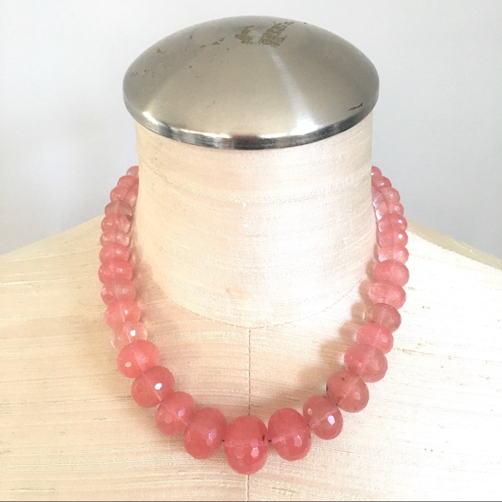 Cherry quartz faceted beaded necklace